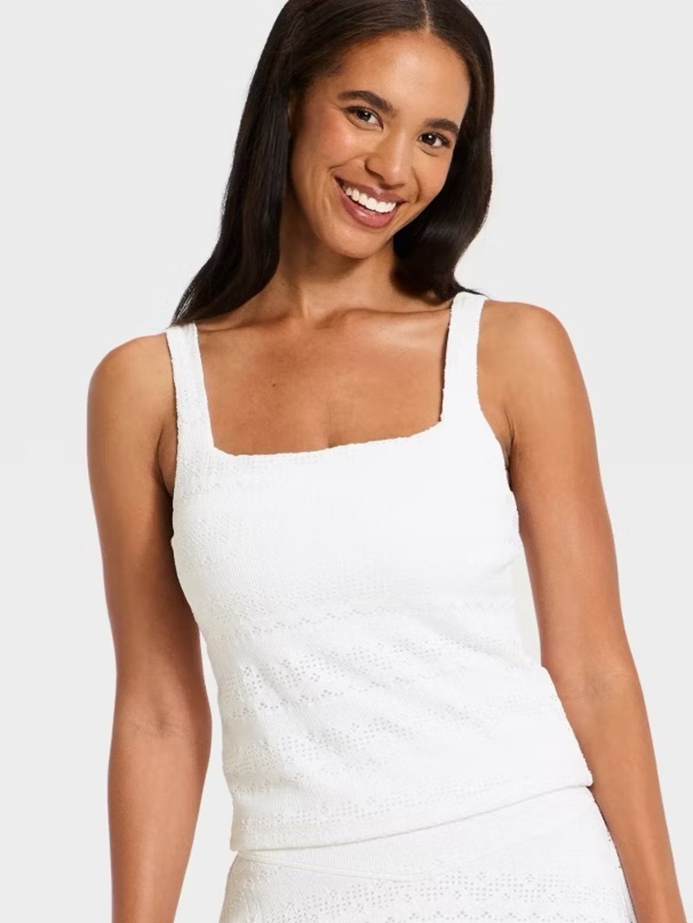 Women's Eyelet Cropped Tank Top - All In Motion White - M